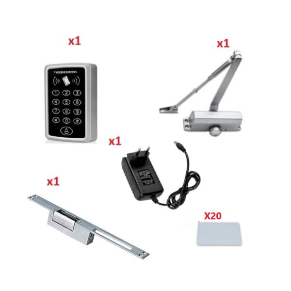Kartlı Ve Şifreli Geçiş Sistemi Set: Kartlı ve Şifreli geçiş paneli, rfid kart, elektrikli kilit karşılığı, adaptör