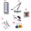 Kartlı ve Şifreli Geçiş Sistemi Set-135: Kartlı ve Şifreli geçiş paneli, bold kilit,rfid anahtarlık, adaptör, sıva üstü el yaklaşım sensörü, kapı hidrolik itici
